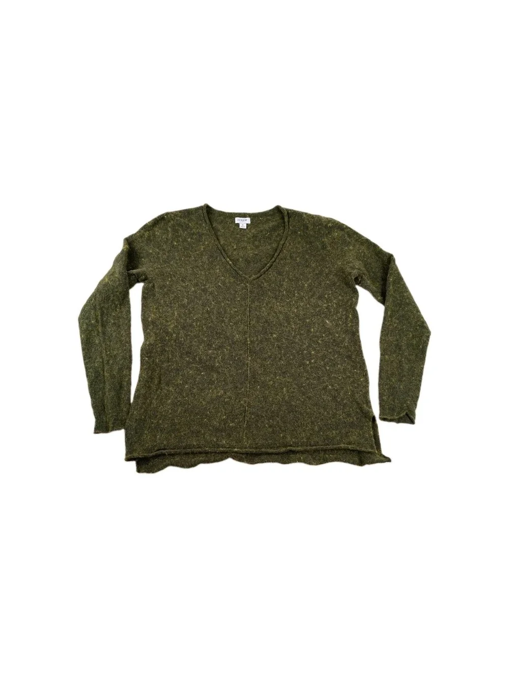 J.Crew Sweater Women Green V-Neck Marled Wool Blend Textured Long Sleeve M